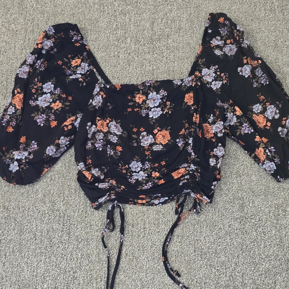Live To Be Spoiled‎ Floral Rouched Crop Top Puff Sleeve Fairy Boho Y2K Size S